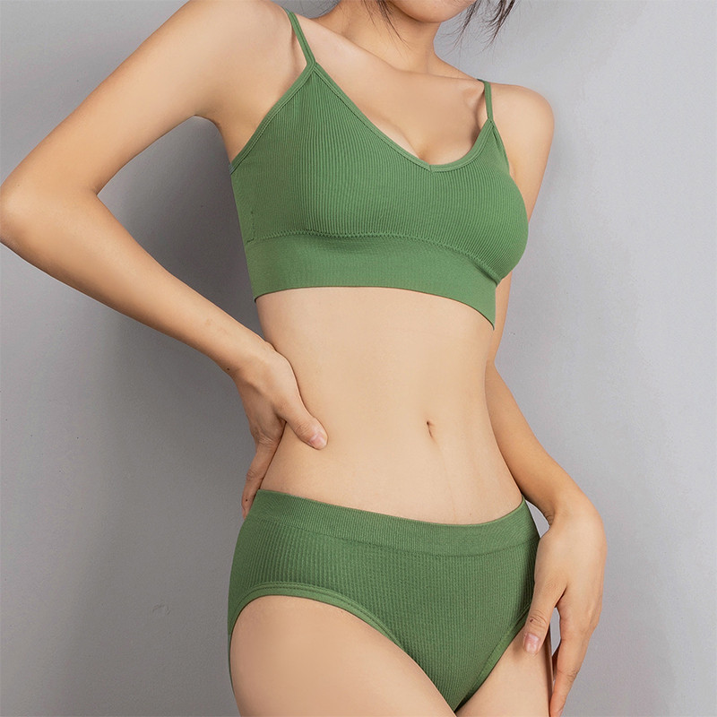 Ženski komplet donjeg rublja Bešavni grudnjak Gaćice Donje rublje Prugaste gaćice i grudnjak s V-izrezom Intimni ženski grudnjak Grudnjak s nabranim grudnjakom