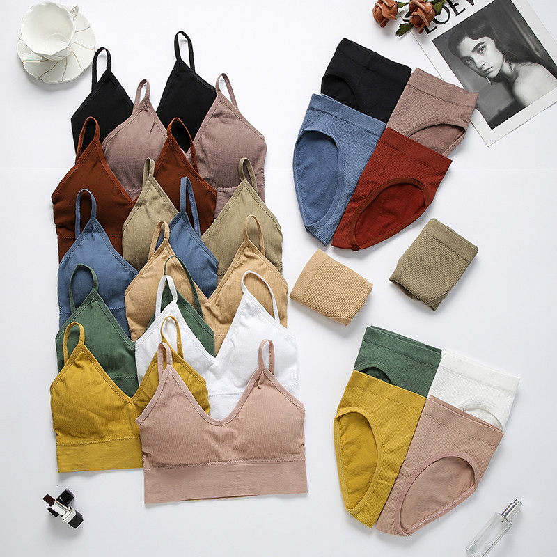 Ženski komplet donjeg rublja Bešavni grudnjak Gaćice Donje rublje Prugaste gaćice i grudnjak s V-izrezom Intimni ženski grudnjak Grudnjak s nabranim grudnjakom