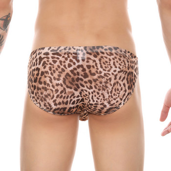 Мъжки секси слипове Leopard Buge Pouch T-back Къси шорти Бельо Mesh See Through Мъжки гладки бански гащета Бански плажно облекло