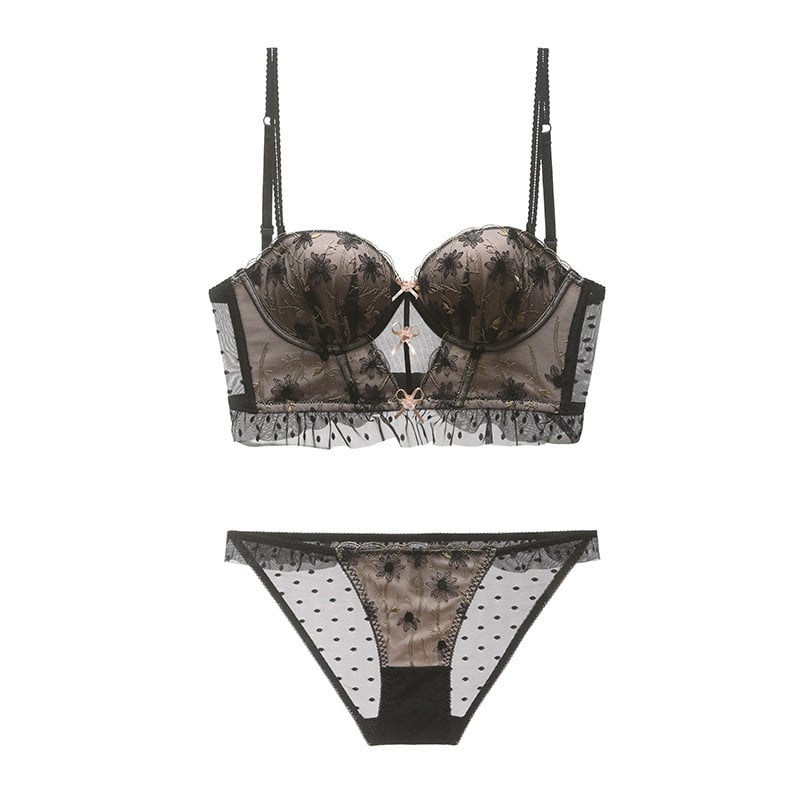 Push up grudnjak s mrežastim vezom i set gaćica s skidivim naramenicama Široko donje rublje bez leđa Žensko seksi donje rublje 2022. Novo