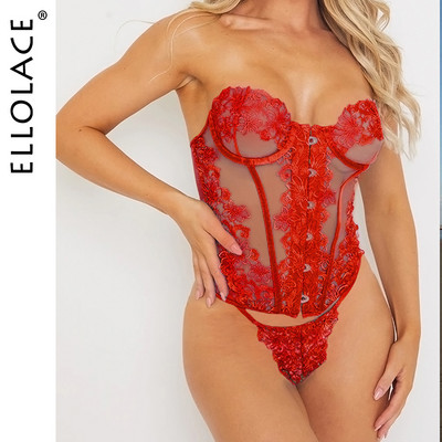 Ellolace Olkaimeta Sensuaalne naistepesu komplekt, 2-osaline, läbipaistev pits, erootiline riietus, tikandid, seksikas aluspesu vöörihmad