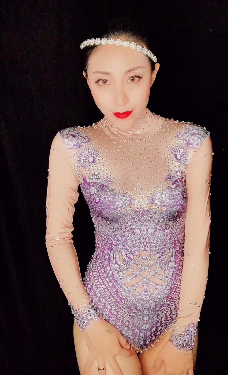 Seksi Bodi sa svjetlucavim kamenčićima Rastezljivi Bodi s printom Odjevna kombinacija za večernju rođendansku zabavu Ženska pjevačica Bodi za plesnu pozornicu