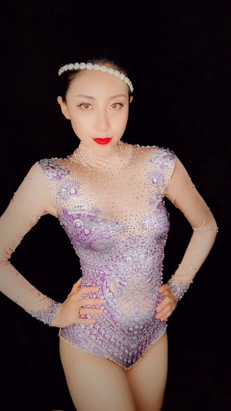 Seksi Bodi sa svjetlucavim kamenčićima Rastezljivi Bodi s printom Odjevna kombinacija za večernju rođendansku zabavu Ženska pjevačica Bodi za plesnu pozornicu