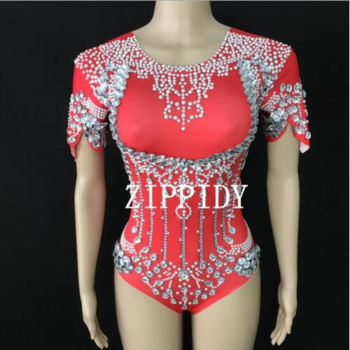 Γυαλιστερά κρύσταλλα ολόσωμη φόρμα διαμάντια, αστραφτερή στολή κεφαλής Σέξι στολή σκηνής Γυναικεία στολή Γενέθλια χορού