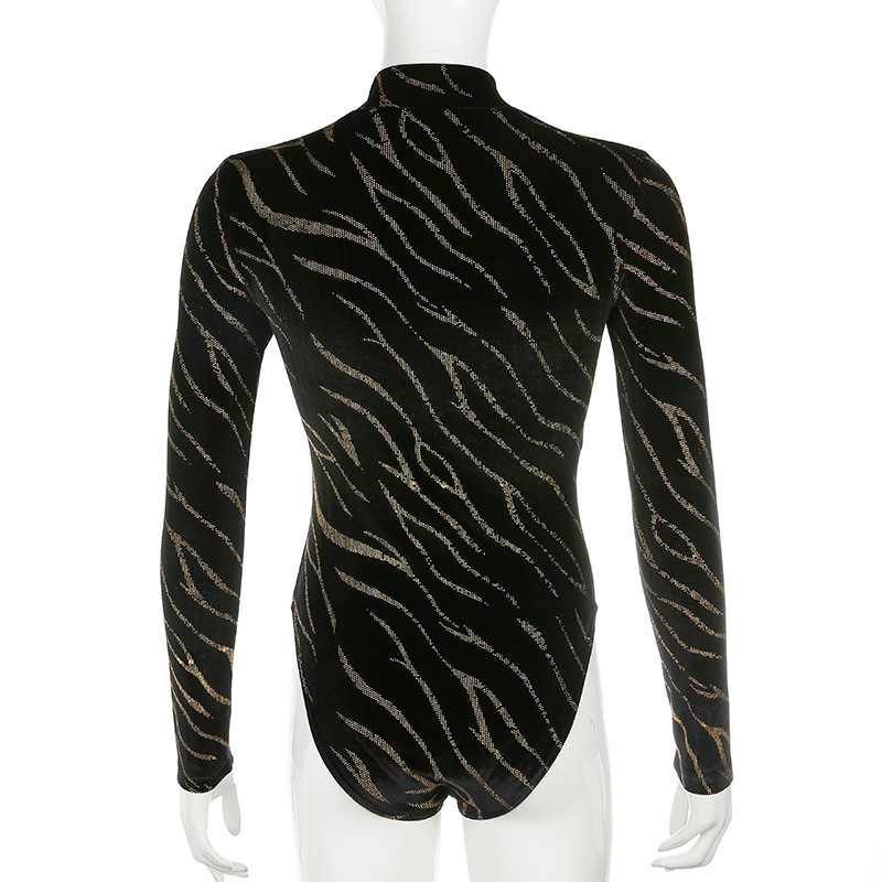 2019. aasta sügisene naiste mood, seksikas uus leekpunktiga trükkimine tõmblukk kõrge kaelusega pikkade varrukatega, õhuke vabaaja klubipeo lühike kombinesoon