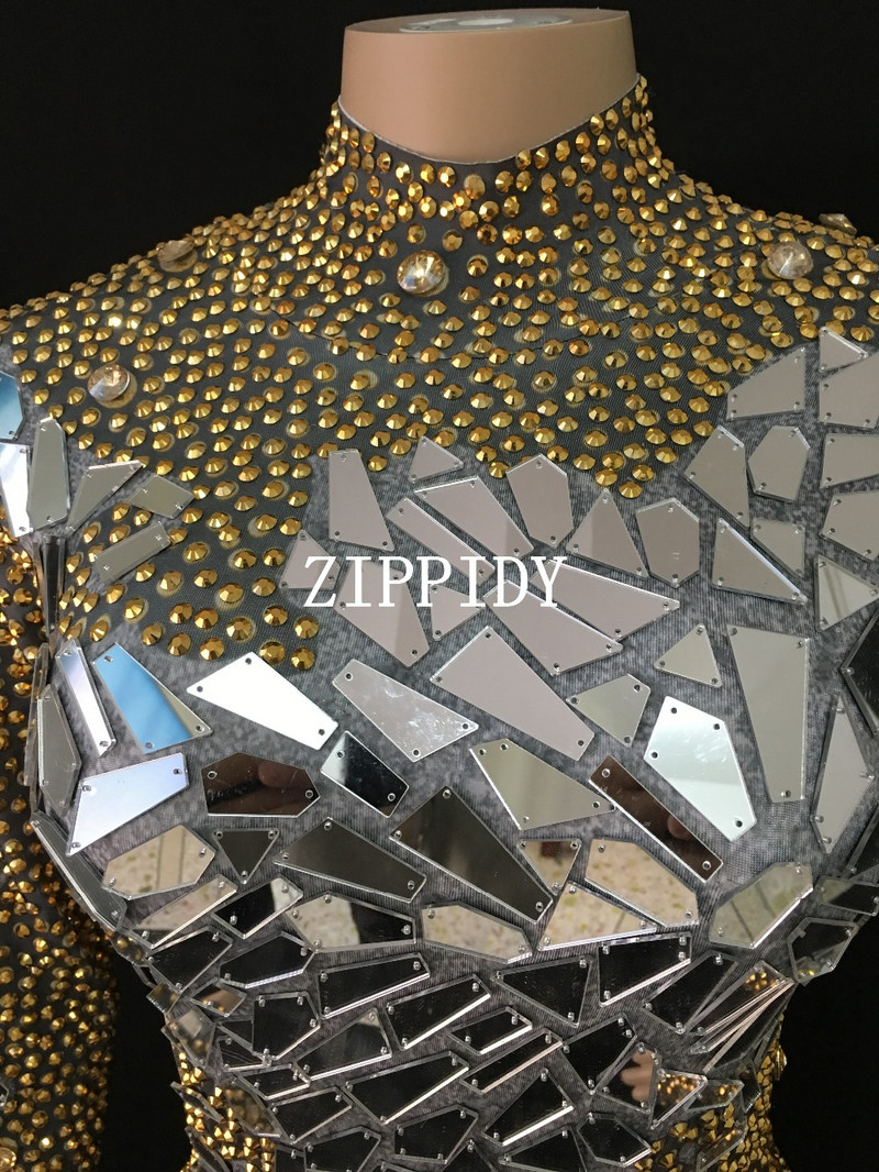 Säravad kuldsed kivikivid Vilkuvad peeglid Body Naiste balliõhtu Tähista riietus Õhtu DJ Naiste tantsushow Seksikad riided