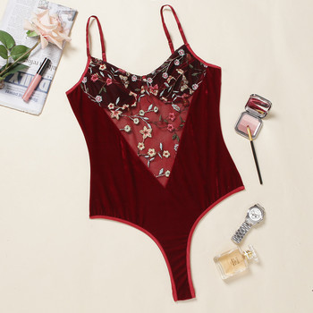 Ellolace Velvet Bodysuit Дамски гащеризон с флорална бродерия за жени Lace Patchwork Body Секси дантелено боди Dropshipping