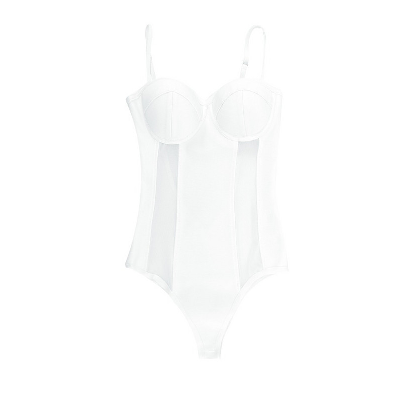 Αμάνικο λουράκι σπαγγέτι Σέξι ρούχα παραλίας Καλοκαιρινό μαγιό Φορμάκια Διασημότητες Χονδρική πώληση Skinny Cami Bodycon Λευκό κορμάκι γυναικών