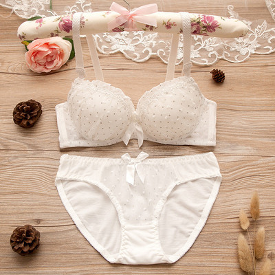 Set de lenjerie de corp din bumbac Maiden Costume de sutien floral din dantela pentru femei Cupa mica Studenti Lenjerie Baruri drăguțe Chiloți triunghi 2 buc ținute