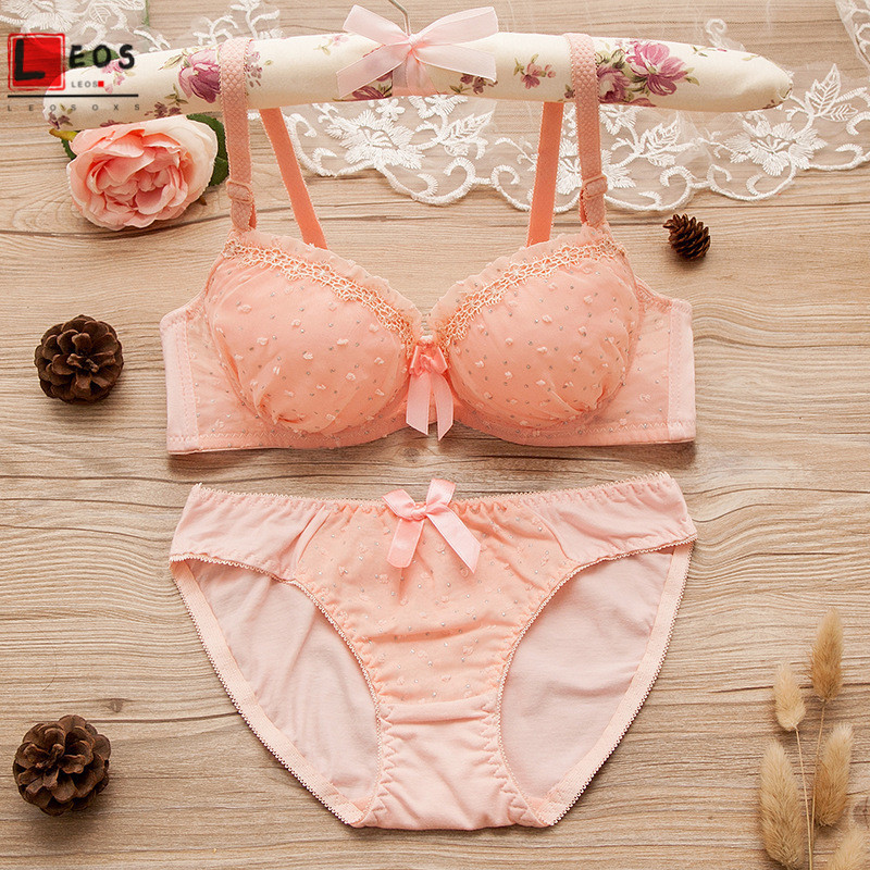 Set de lenjerie de corp din bumbac Maiden Costume de sutien floral din dantela pentru femei Cupa mica Studenti Lenjerie Baruri drăguțe Chiloți triunghi 2 buc ținute