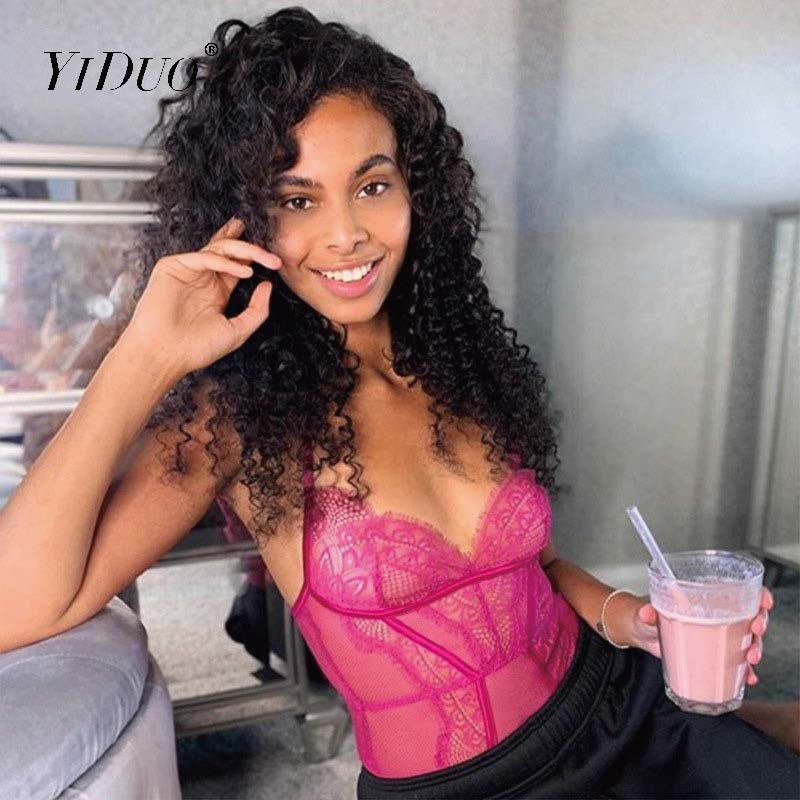 Body sexy roșu YiDuo pentru femei, dantelă, fitness, bodycon, salopete slabe, salopetă adâncă cu decolteu în V, body transparentă din plasă, ținute de club 2020
