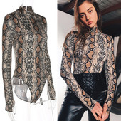 Ρούχα σκηνής για τραγουδιστές One Piece Snake Print Slim Fit Ψηλό γιακά Μακρυμάνικο Κορμάκι Νυχτερινό κλαμπ Pole Dance Wear DNV10699