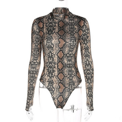 Ρούχα σκηνής για τραγουδιστές One Piece Snake Print Slim Fit Ψηλό γιακά Μακρυμάνικο Κορμάκι Νυχτερινό κλαμπ Pole Dance Wear DNV10699