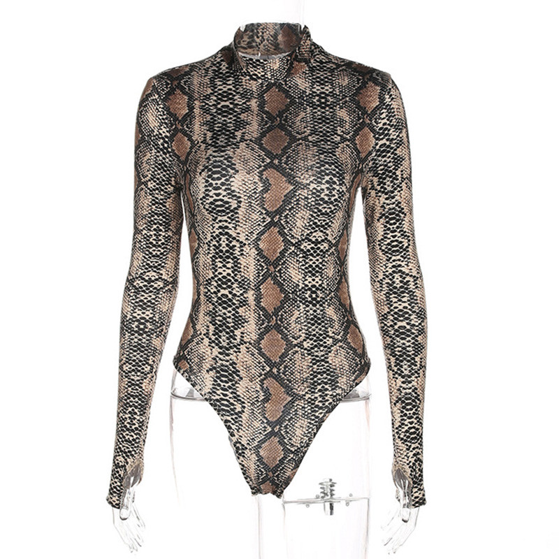 Ρούχα σκηνής για τραγουδιστές One Piece Snake Print Slim Fit Ψηλό γιακά Μακρυμάνικο Κορμάκι Νυχτερινό κλαμπ Pole Dance Wear DNV10699