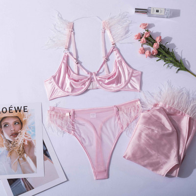 Ellolace Pernato donje rublje Prozirni grudnjak Seksi donje rublje za par Luksuzni komplet od čipke Ženski 2-dijelni bešavni egzotični kompleti Intimni
