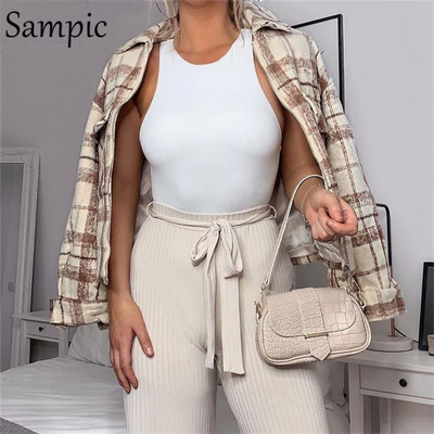 Sampic Summer Casual O-Gât Sexy Club Skinny Body Tops Kaki Negru Alb Scurt Bodycon Salopetă Body Body 2020