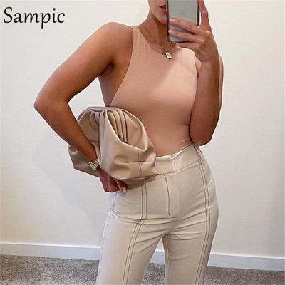 Sampic Summer Casual O-Gât Sexy Club Skinny Body Tops Kaki Negru Alb Scurt Bodycon Salopetă Body Body 2020