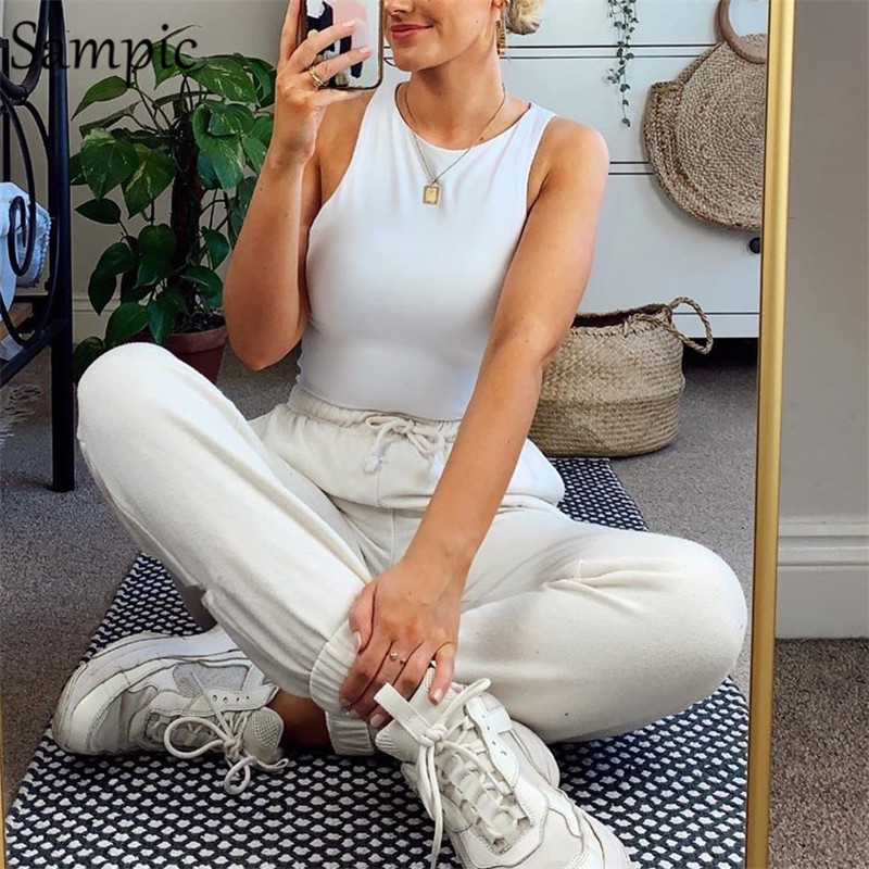 Sampic Summer Casual O-Gât Sexy Club Skinny Body Tops Kaki Negru Alb Scurt Bodycon Salopetă Body Body 2020