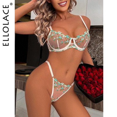 Ellolace Γυναικεία Floral Εσώρουχα  Εσώρουχα Χωρίς λογοκρισία Διαφανές Κέντημα Γυναικείο Σετ 2 τεμαχίων Intimate πολυτελή δαντέλα στολή