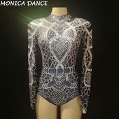 Ženski seksi scenski crni blistavi bodi Srebrni svjetlucavi kristali Kombinezon s biserima Noćni klub Pozornička odjeća Kostimi za nastup