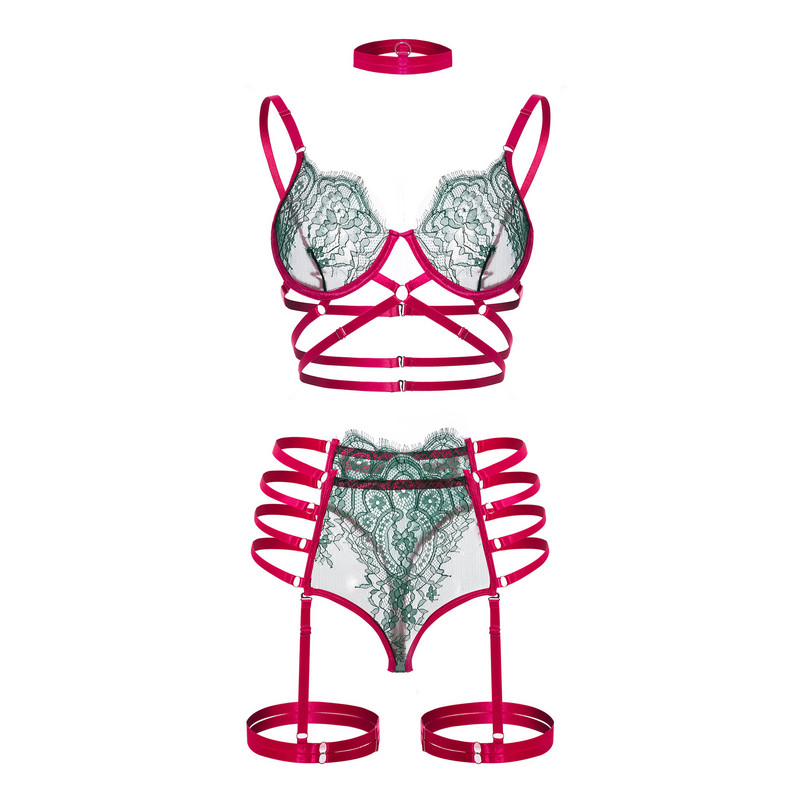 Ellolace Fancy εσώρουχα Πολυτελή εσώρουχα δαντέλα που μπορούν να δουν επίδεσμο σέξι κοστούμι χωρίς λογοκρισία Σουτιέν χρώματος αντίθεσης Φετίχ οικείο