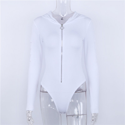 Body sexy cu glugă și fermoar, pentru femei, cu mânecă lungă, cu scobitură, body-uri, body-uri, salopete feminine, verde, alb