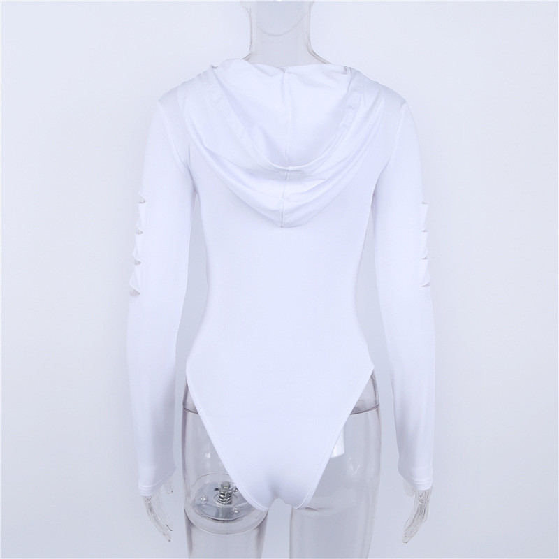 Body sexy cu glugă și fermoar, pentru femei, cu mânecă lungă, cu scobitură, body-uri, body-uri, salopete feminine, verde, alb