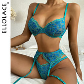 Ellolace Fancy εσώρουχα Floral δαντέλα γυναικεία εσώρουχα κεντήματα 3 τεμαχίων οικεία διάφανα ευαίσθητα εξωτικά σύνολα Σέξι κοστούμι