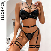 Ellolace ματ δερμάτινα γυναικεία εσώρουχα Σέξι πολυτελή εσώρουχα χωρίς λογοκρισία 6 τεμαχίων Intimate Halter Σετ σουτιέν και εσώρουχα