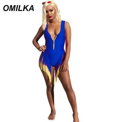 OMILKA Gradient Tutid Sexy Beach Bodysuit naiste sügava V kaelusega varrukateta kõhn ühes tükis suvine lukuga mängukostüüm