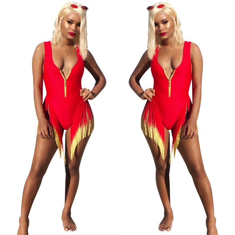 OMILKA Gradient Tutid Sexy Beach Bodysuit naiste sügava V kaelusega varrukateta kõhn ühes tükis suvine lukuga mängukostüüm