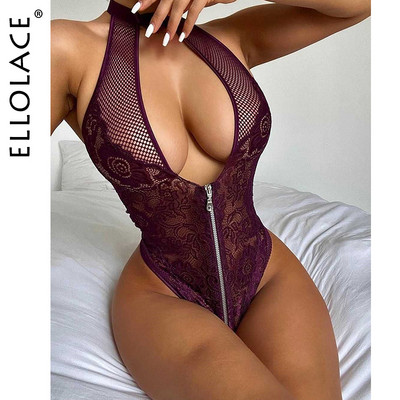 Ellolace Bodysuit Csipke overál Női Fitness Body Deep-V Fehérnemű Body Fékes felsők Női Nyári Szexi Mesh Bodysuit