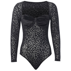 BKLD Body sexy cu mânecă lungă cu imprimeu leopard pentru femei, toamnă 2019, guler pătrat, ochiuri subțiri, ocazional, topuri, îmbrăcăminte la modă