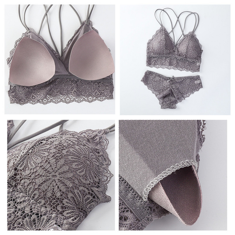 Γυναικείο Δαντελένιο Σετ Εσώρουχα Push Up Σετ Σουτιέν Σετ Εσωρούχων Κέντημα Σέξι σουτιέν Bralette Εξαιρετικά λεπτό σουτιέν Διάφανο Σετ