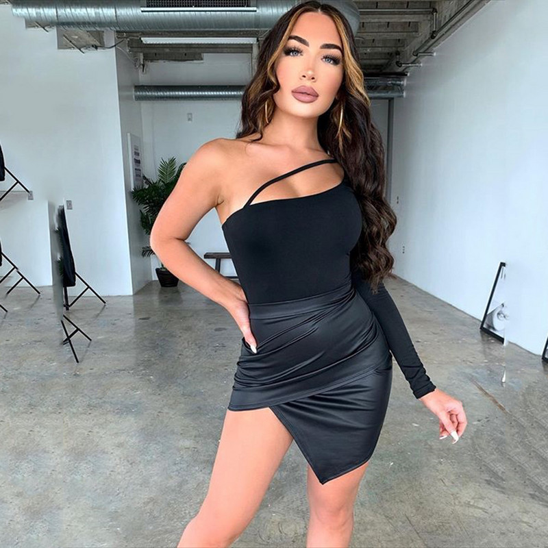 BKLD Body negru cu un umăr pentru femei 2020, sexy, fără spate, la modă de toamnă, haine pentru femei, cu mânecă lungă, bodycon, verde neon