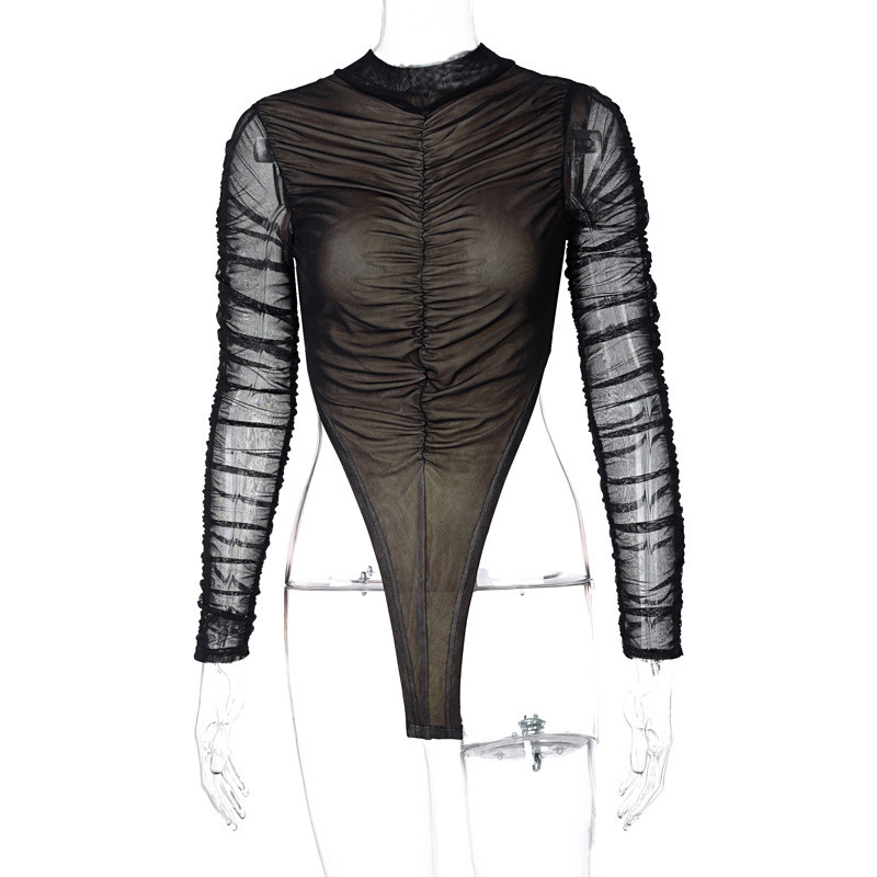 BKLD 2021 Îmbrăcăminte pentru femei de primăvară, stil nou, salopetă cu mânecă lungă din plasă fântânată, sexy, bodycon, negru, ținute dintr-o bucată