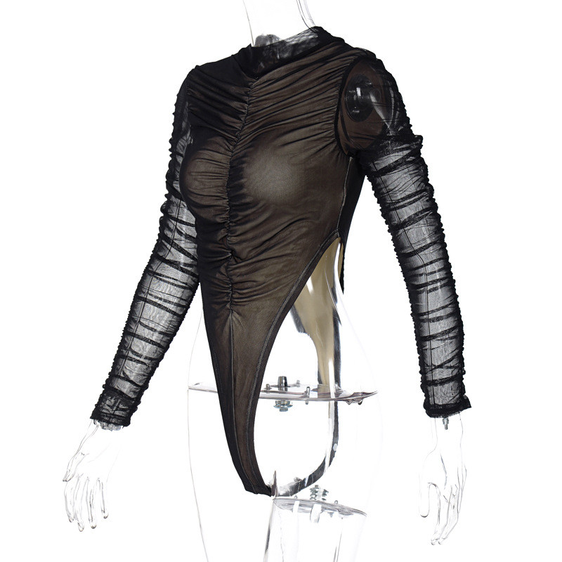 BKLD 2021 Îmbrăcăminte pentru femei de primăvară, stil nou, salopetă cu mânecă lungă din plasă fântânată, sexy, bodycon, negru, ținute dintr-o bucată