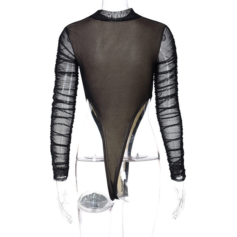 BKLD 2021 Îmbrăcăminte pentru femei de primăvară, stil nou, salopetă cu mânecă lungă din plasă fântânată, sexy, bodycon, negru, ținute dintr-o bucată