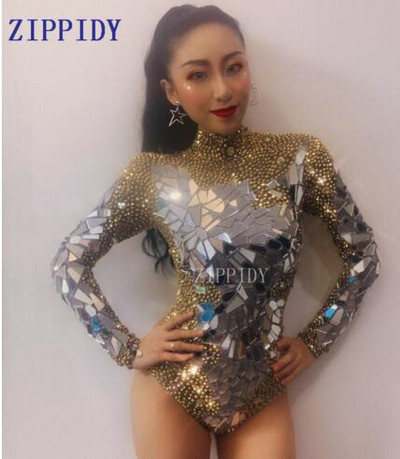 Divat arany strassz tükrök csillogó body női születésnapi ünneplés ruházat DJ énekes show táncos sztreccs ruha