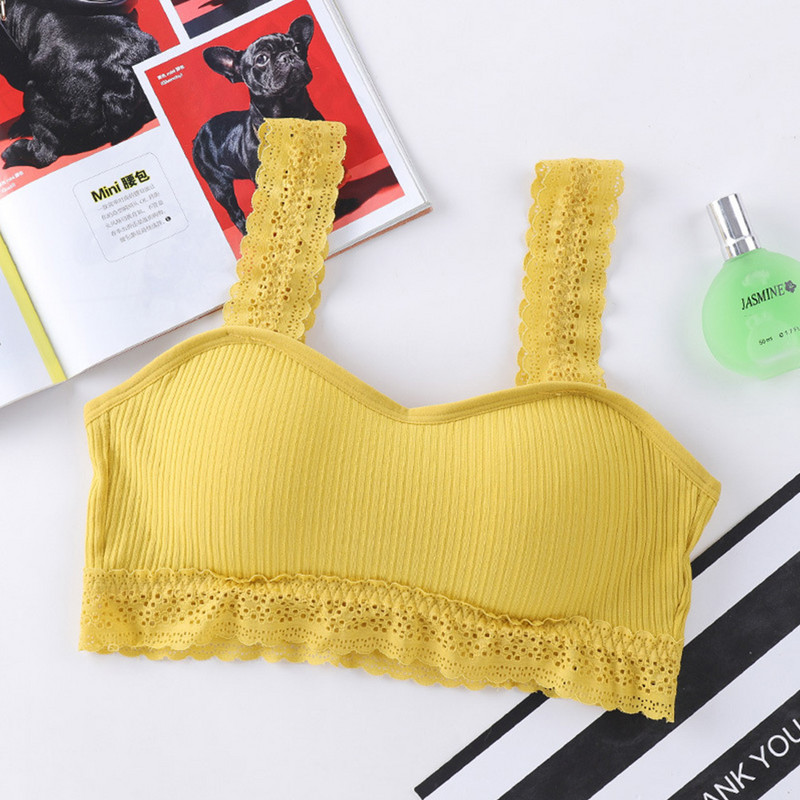 Crop Top Lenjerie de corp Yoga Sport Fitness Căptușit fără sudură dantelă Curea elastică Sutien pentru femei Solid Wireless Sexy Moale Sală de sport Mărime Unică