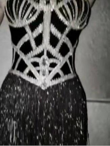 2019 Shining Crystals Red Tassels Bodysuit Sparkly Stage Dance Performance Outfit Νυχτερινό κέντρο Γενεθλίων Ρούχα επίδειξης