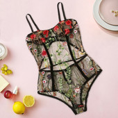 Floral δαντέλα εξωτικό κορμάκι Γυναικείο κούφιο λουράκι σπαγγέτι Babydoll Ανοιχτό καβάλο Bodystocking κορμάκι Encaje Mujer Γυναικεία υπνοδωμάτια