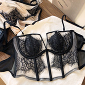 Seksikas kalaluust vest rinnahoidja aluspükste komplekt ripsmed pitsid perspektiivsed pehmest terasest rõngas longusvastane aluspesu naiste bralette