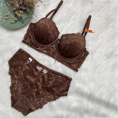 Εσώρουχα Lace-up συγκεντρωμένα γυναικεία εσώρουχα σέξι ολόσωμο γυναικείο χρυσό μεταξωτό σουτιέν μόδας κέντημα μεγάλο μέγεθος κοίλο κορμάκι