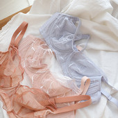 Romantiline peen tikitud aluspesu naiste üliõhuke bralette kroonlehetops pehmest terasest rõngast ülemise toega rinnahoidja komplekt