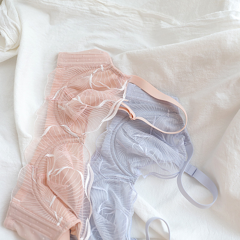 Romantiline peen tikitud aluspesu naiste üliõhuke bralette kroonlehetops pehmest terasest rõngast ülemise toega rinnahoidja komplekt