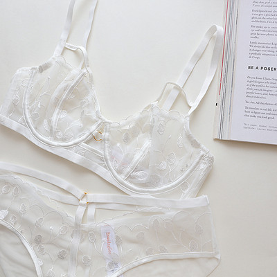 Σέξι εξαιρετικά λεπτό, μη βαμβακερό δαντελένιο εσώρουχο γυναικείο κεντημένο δικτυωτό εσώρουχο ατσάλι δαχτυλίδι μεγάλο στήθος μικρό σετ σουτιέν