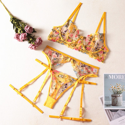 Brskbzda Εσώρουχα Αισθησιακά Δαντελένια Εσώρουχα Διαφανές Κέντημα Ζαρτιέρες 3 τεμαχίων Φανταχτά όμορφα κοντά κιτ περιποίησης δέρματος Intimate