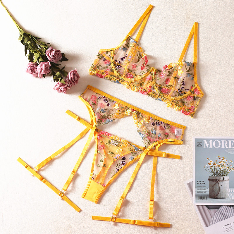 Brskbzda Εσώρουχα Αισθησιακά Δαντελένια Εσώρουχα Διαφανές Κέντημα Ζαρτιέρες 3 τεμαχίων Φανταχτά όμορφα κοντά κιτ περιποίησης δέρματος Intimate