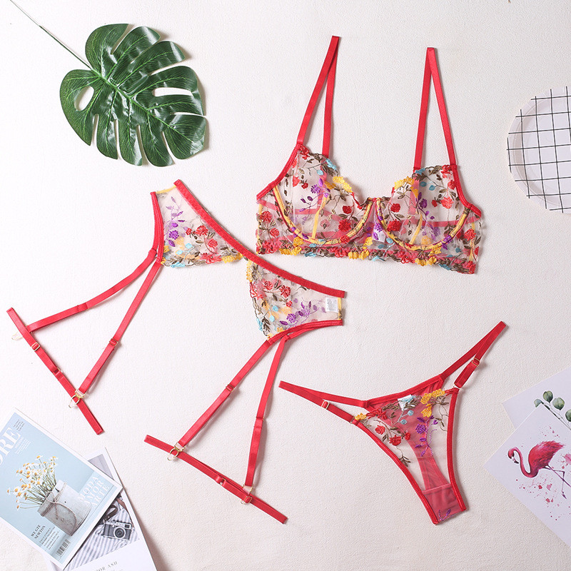 Brskbzda Εσώρουχα Αισθησιακά Δαντελένια Εσώρουχα Διαφανές Κέντημα Ζαρτιέρες 3 τεμαχίων Φανταχτά όμορφα κοντά κιτ περιποίησης δέρματος Intimate